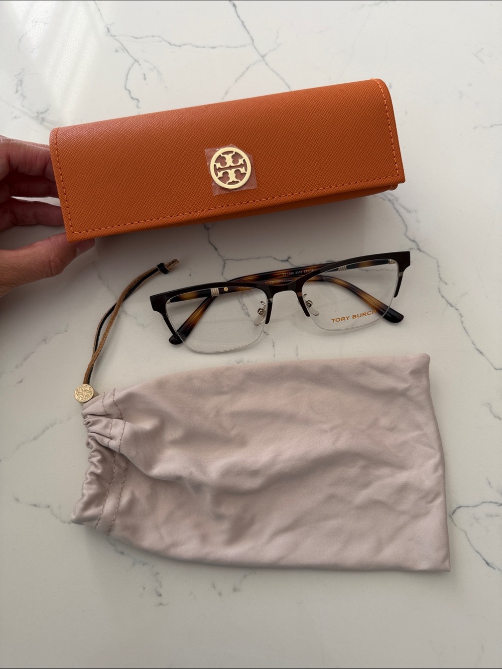 Tory Burch Orange Saffiano Eyewear Set with Tortoiseshell Frames